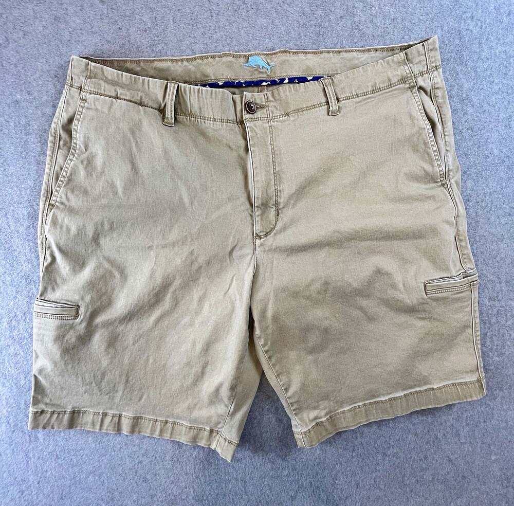 Tommy Bahama Mens Beige Chino Shorts 42 Waist 11 Inseam Stretch Zip Pockets